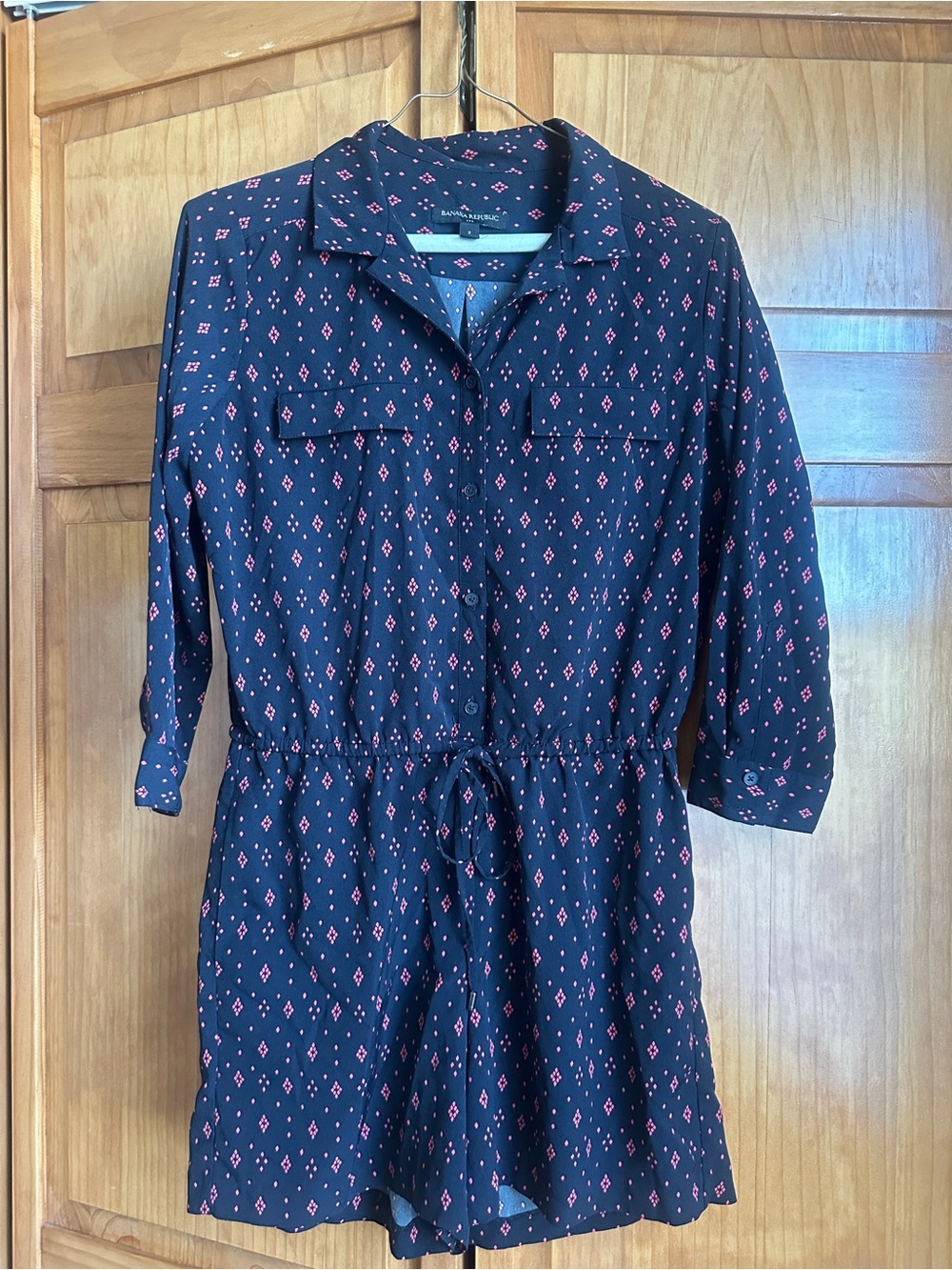 Banana Republic Navy Dress with Pink Geometric Print XS